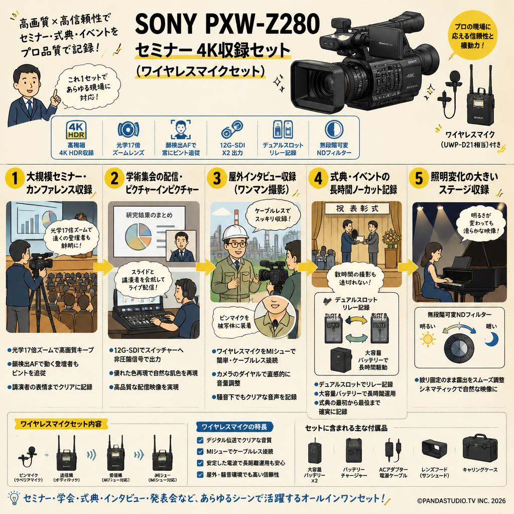 SONY PXW-Z280  セミナー 4K収録セット （ワイヤレスマイクセット） 用途