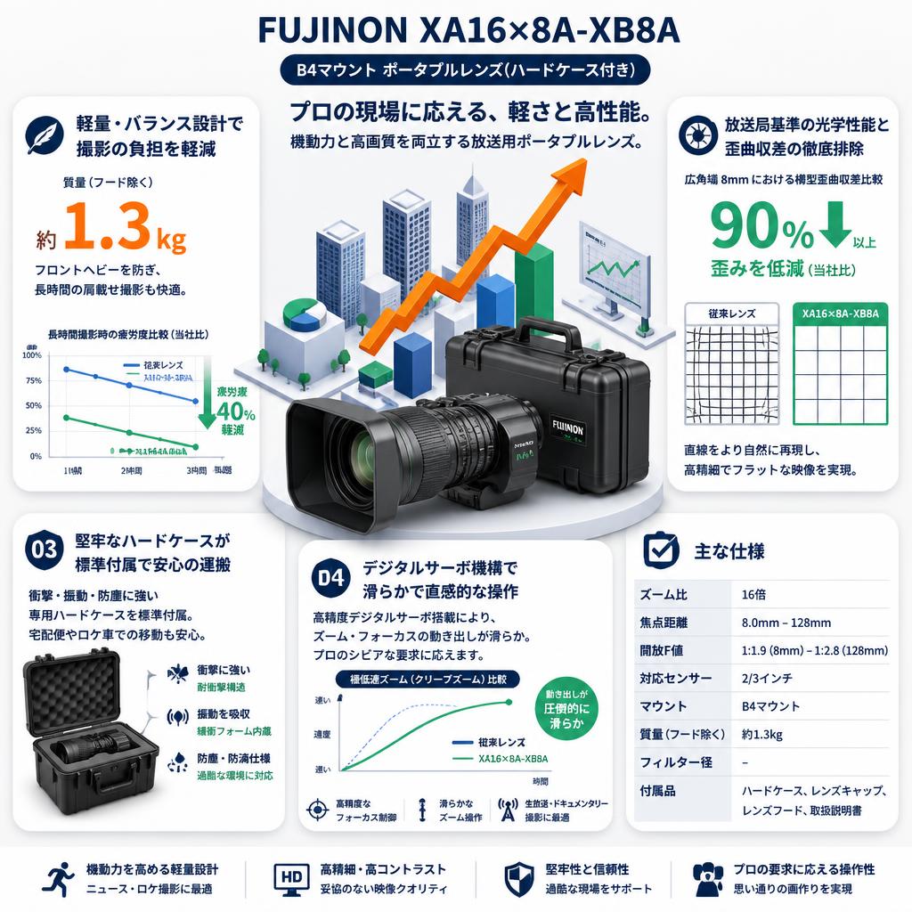 FUJINON XA16×8A-XB8A B4マウント ポータブルレンズ(ハードケース付き) セールスポイント