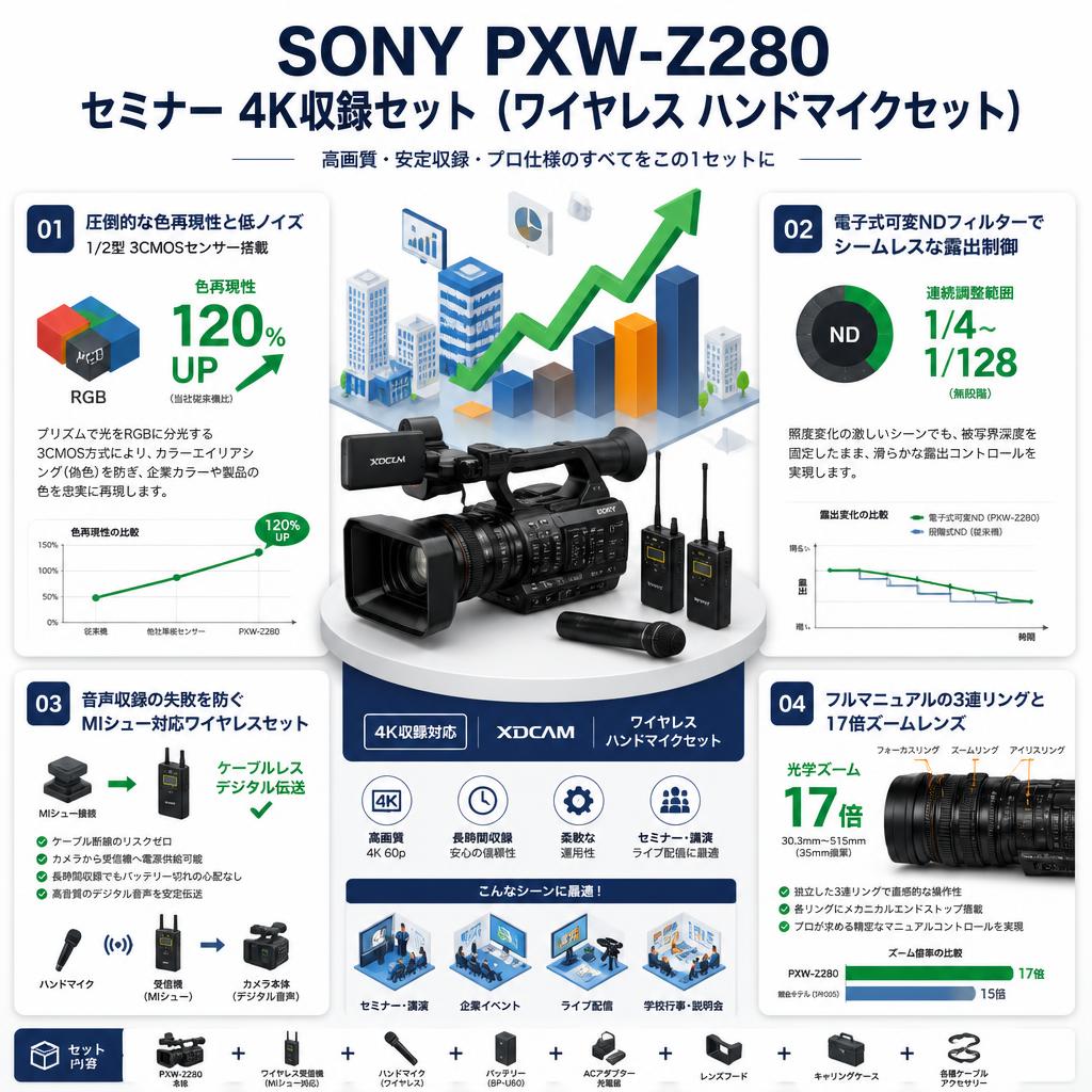 SONY PXW-Z280  セミナー 4K収録セット （ワイヤレス ハンドマイクセット） セールスポイント