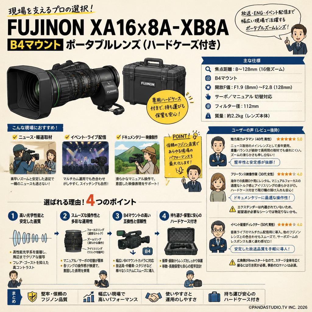 FUJINON XA16×8A-XB8A B4マウント ポータブルレンズ(ハードケース付き) インターネット上のお客様の声（評判）