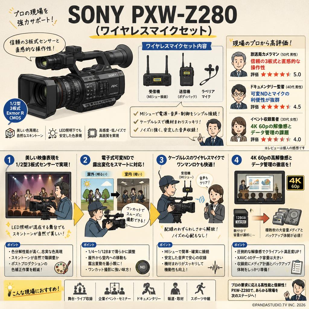 SONY PXW-Z280 (ワイヤレスマイクセット) インターネット上のお客様の声（評判）