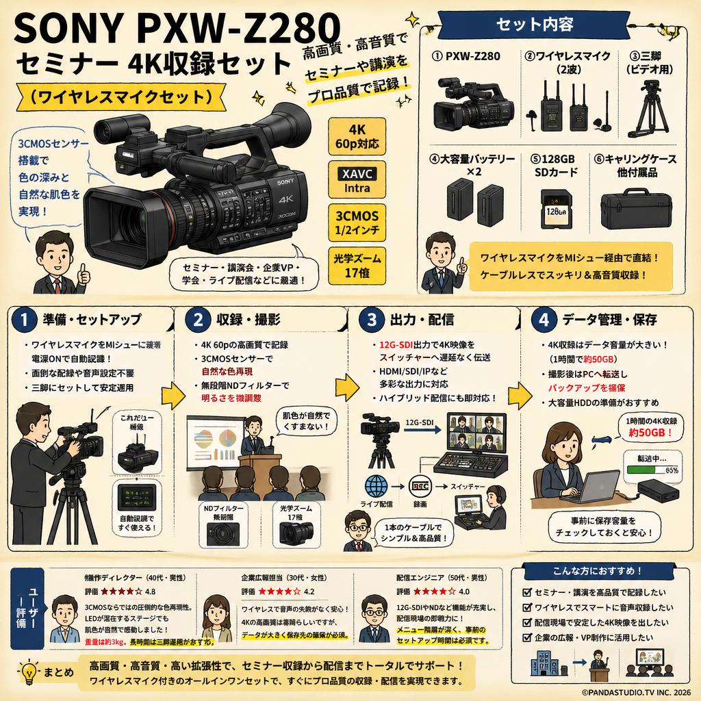 SONY PXW-Z280  セミナー 4K収録セット （ワイヤレスマイクセット） インターネット上のお客様の声（評判）
