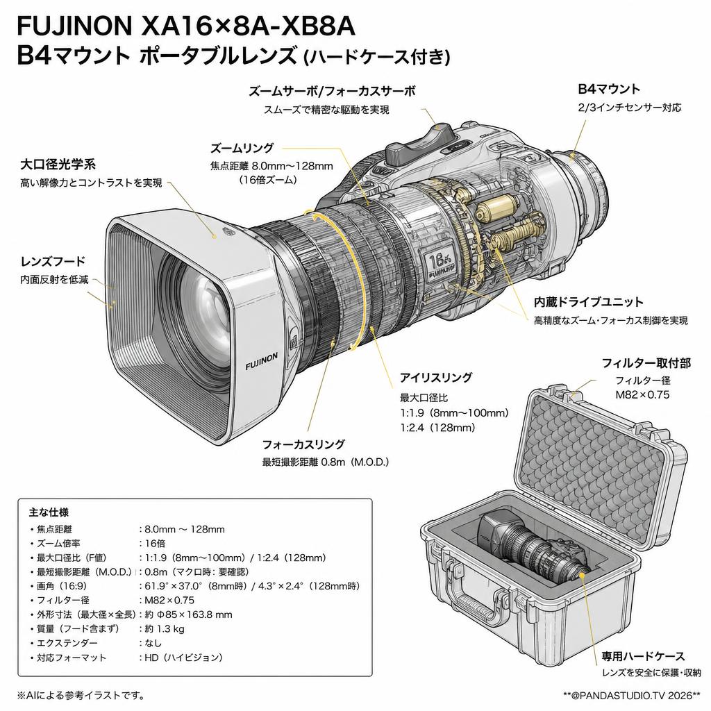 FUJINON XA16×8A-XB8A B4マウント ポータブルレンズ(ハードケース付き) スペック