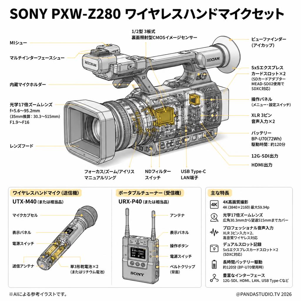 SONY PXW-Z280 ワイヤレスハンドマイクセット スペック