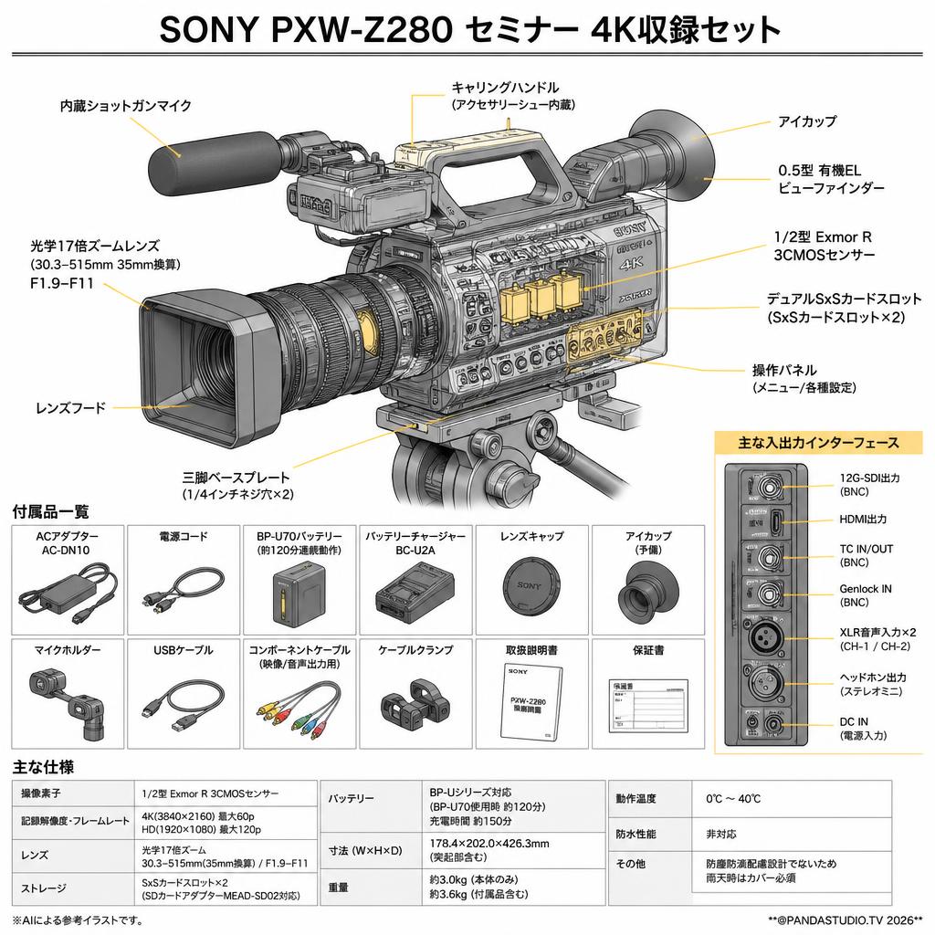 SONY PXW-Z280  セミナー 4K収録セット スペック