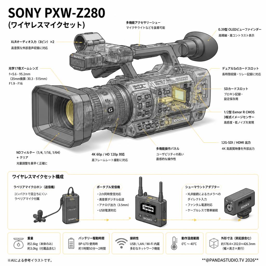 SONY PXW-Z280 (ワイヤレスマイクセット) スペック
