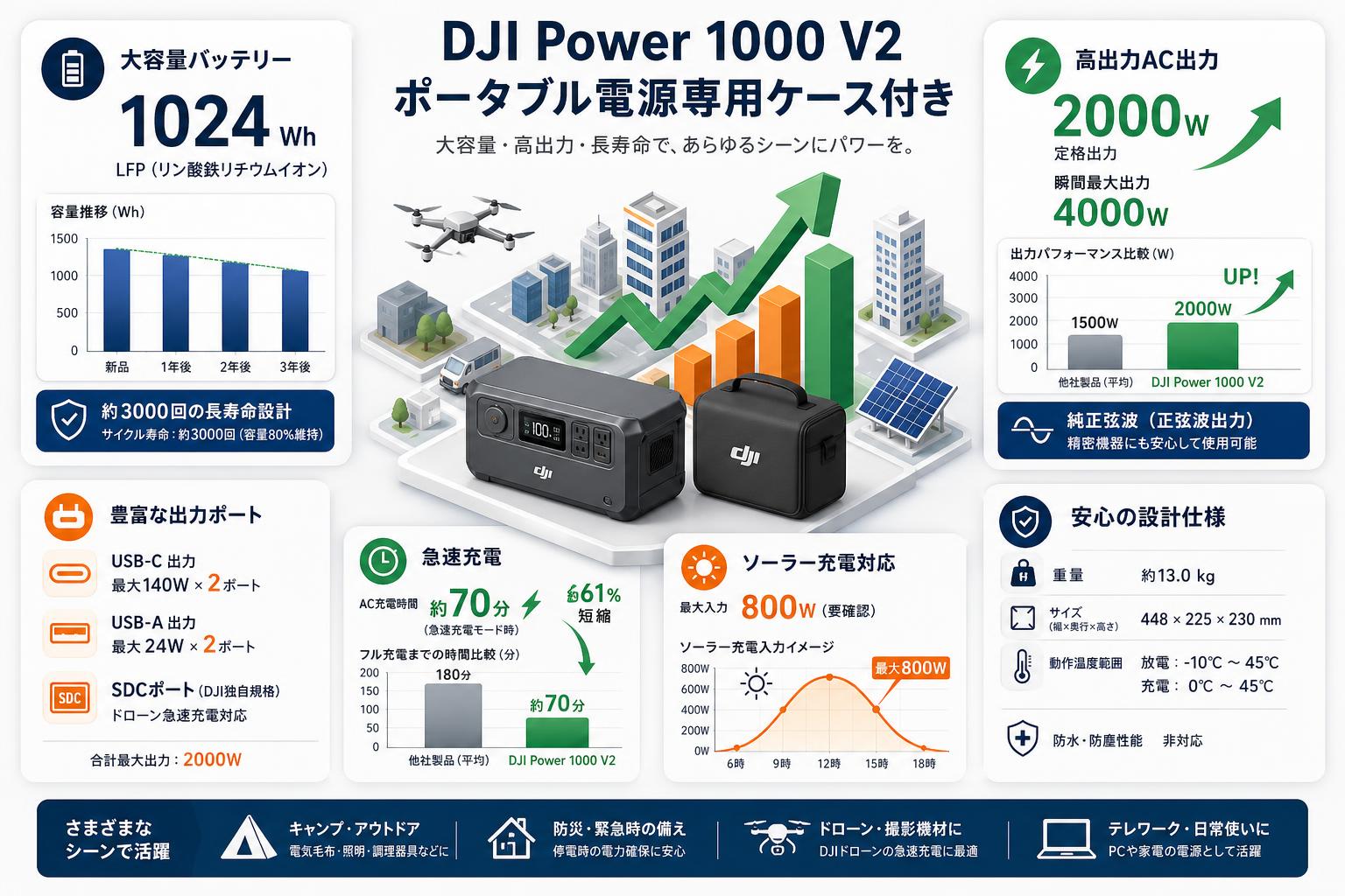 DJI Power 1000 V2 ポータブル電源専用ケース付き スペック