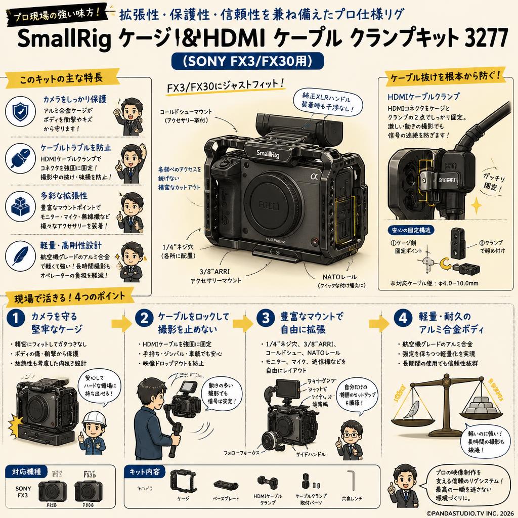 SmallRig ケージ＆HDMI ケーブル クランプキット 3277 (SONY FX3/FX30用) 概要