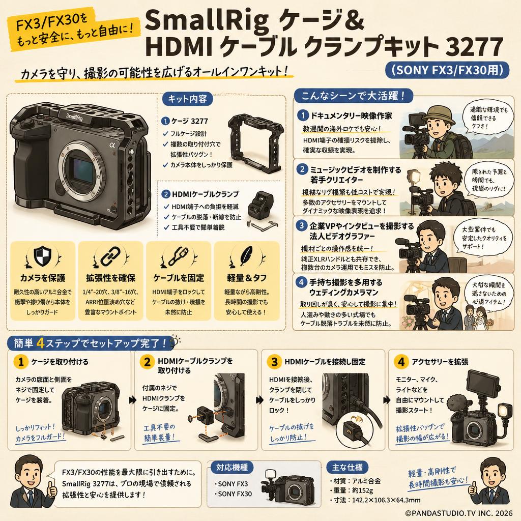 SmallRig ケージ＆HDMI ケーブル クランプキット 3277 (SONY FX3/FX30用) おもな対象のお客様