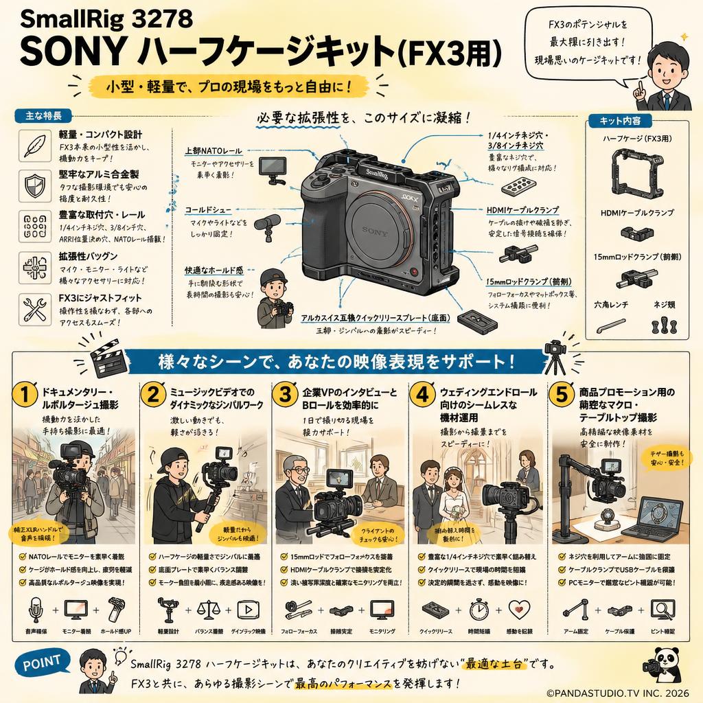 SmallRig 3278 SONY ハーフケージキット(FX3用) 用途