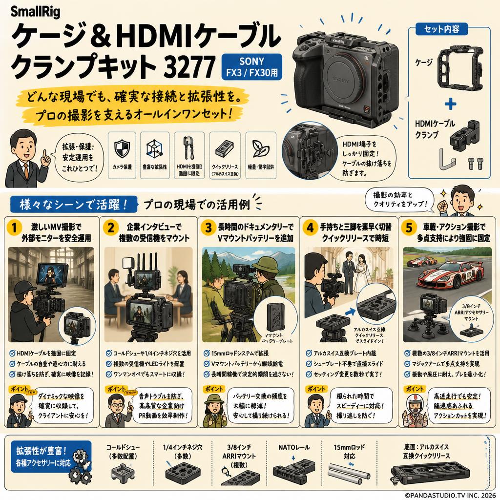 SmallRig ケージ＆HDMI ケーブル クランプキット 3277 (SONY FX3/FX30用) 用途