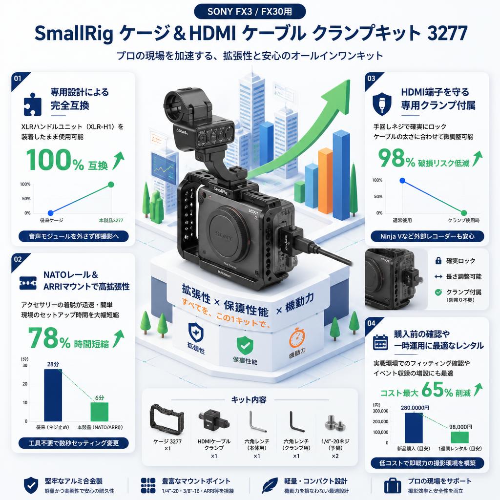 SmallRig ケージ＆HDMI ケーブル クランプキット 3277 (SONY FX3/FX30用) セールスポイント