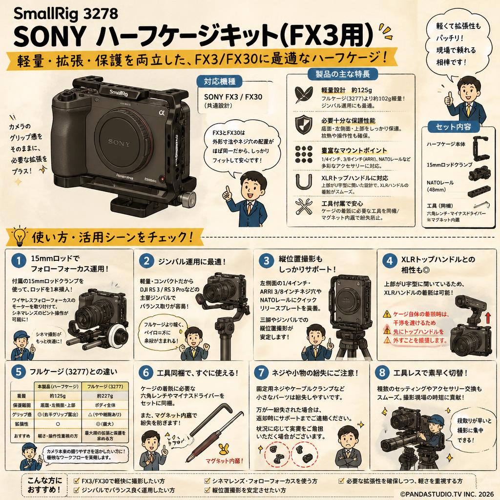 SmallRig 3278 SONY ハーフケージキット(FX3用) FAQ（よくある質問と答え）