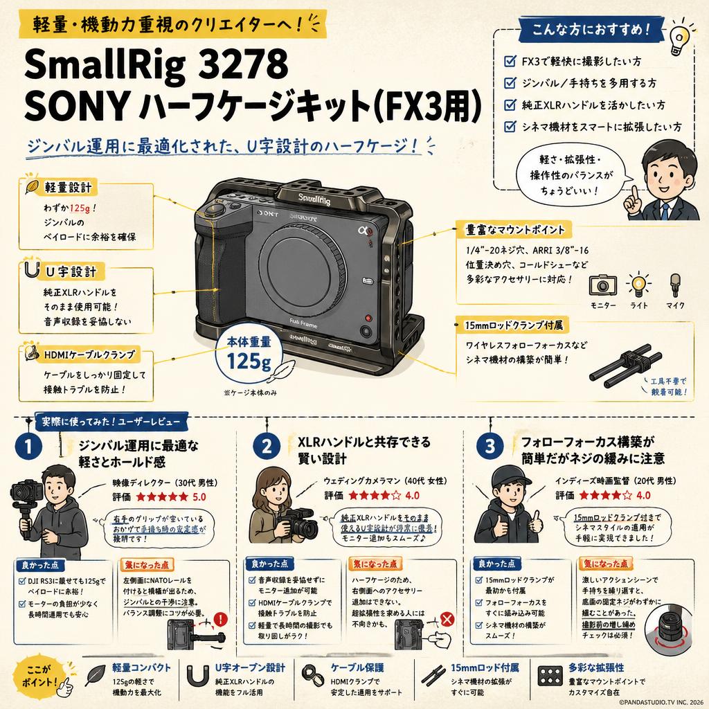 SmallRig 3278 SONY ハーフケージキット(FX3用) インターネット上のお客様の声（評判）
