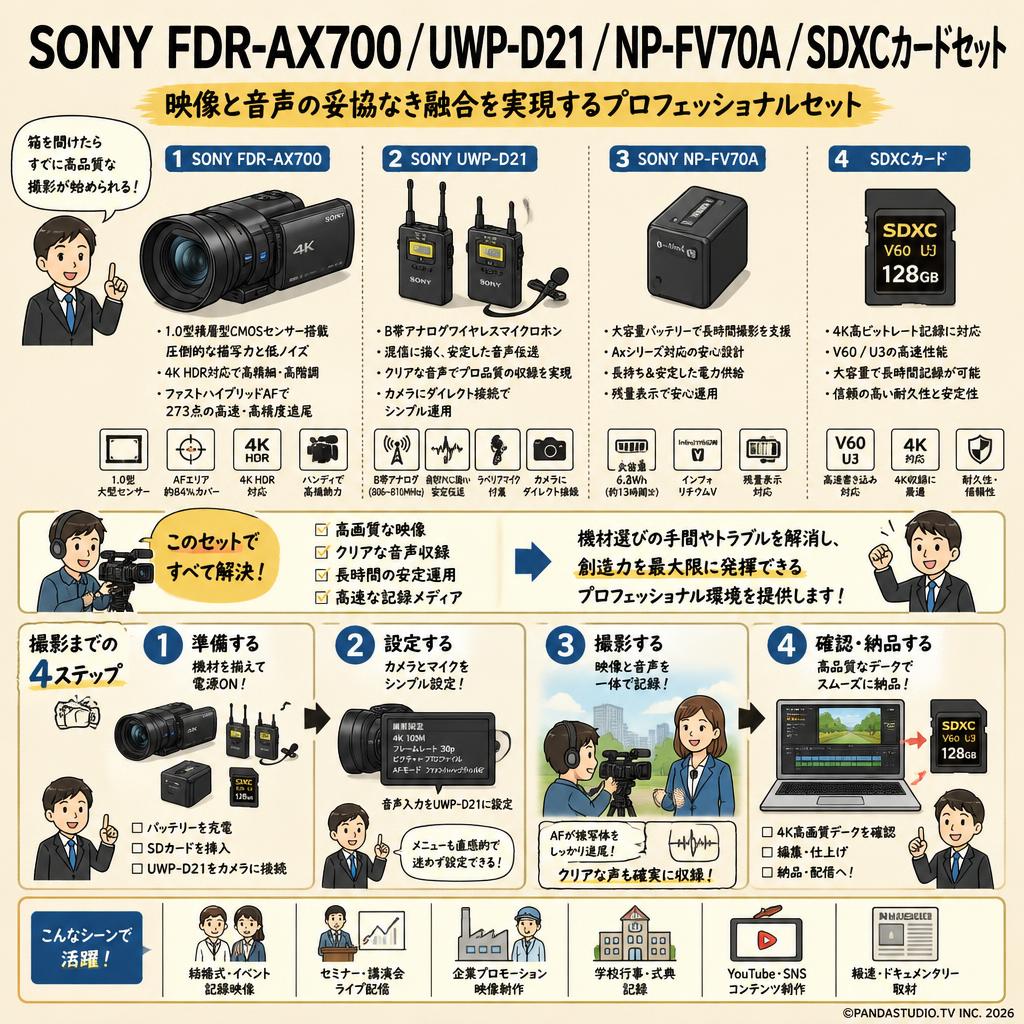 SONY FDR-AX700 / UWP-D21 / NP-FV70A / SDXCカードセット 概要