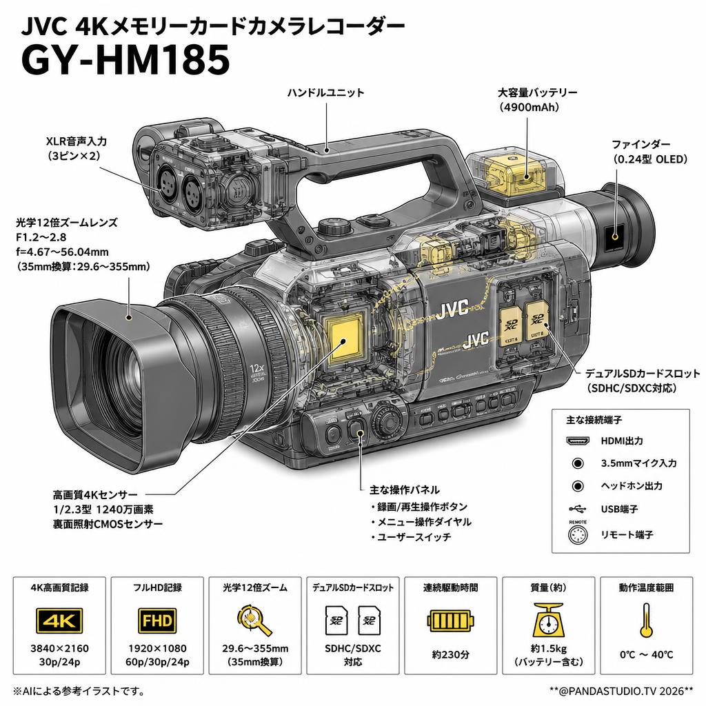 JVC 4Kメモリーカードカメラレコーダー GY-HM185 スペック