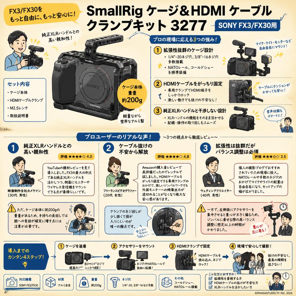SmallRig ケージ＆HDMI ケーブル クランプキット 3277 (SONY FX3/FX30用) インターネット上のお客様の声（評判）