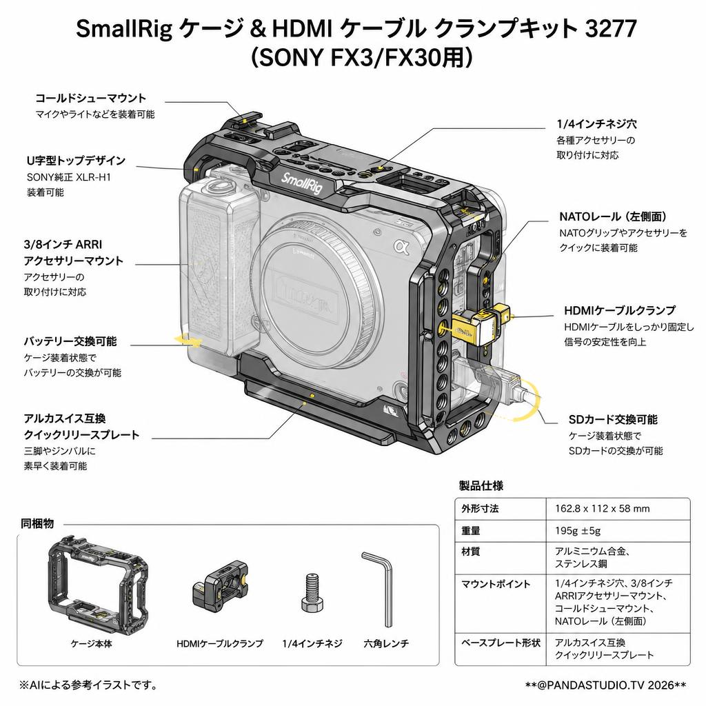 SmallRig ケージ＆HDMI ケーブル クランプキット 3277 (SONY FX3/FX30用) スペック