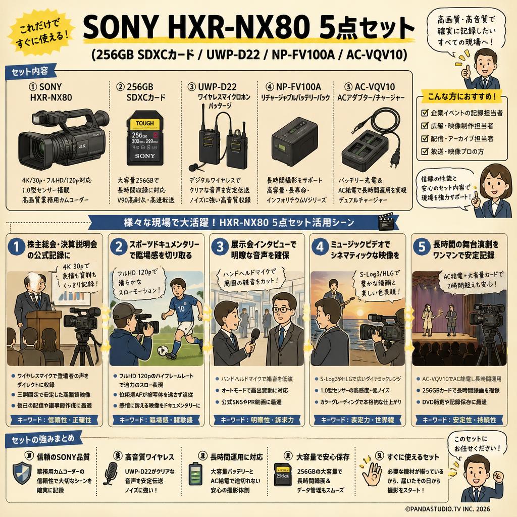 SONY HXR-NX80 5点セット(256GB SDXCカード / UWP-D22 / NP-FV100A / AC-VQV10） 用途