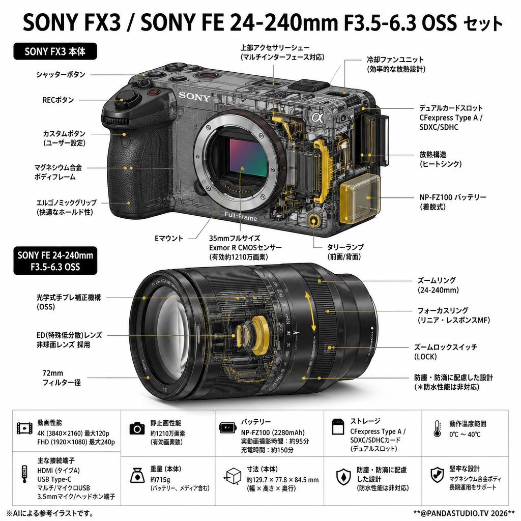SONY FX3 / SONY FE 24-240mm F3.5-6.3 OSS セット スペック