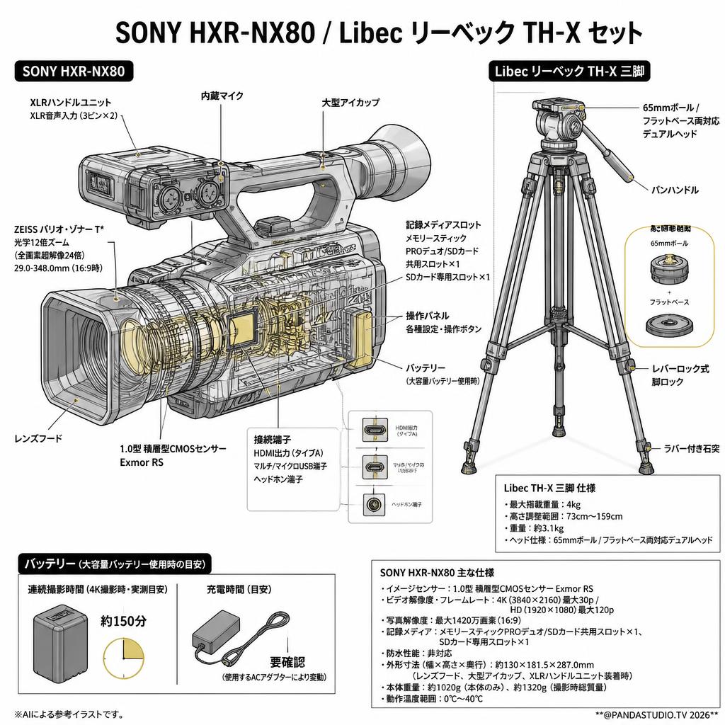SONY HXR-NX80 / Libec リーベック TH-X セット スペック