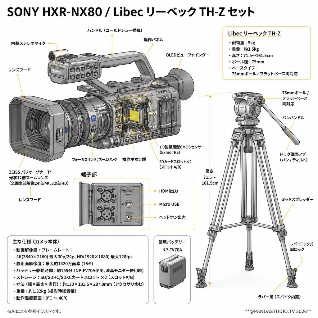 SONY HXR-NX80 / Libec リーベック TH-Z セット スペック