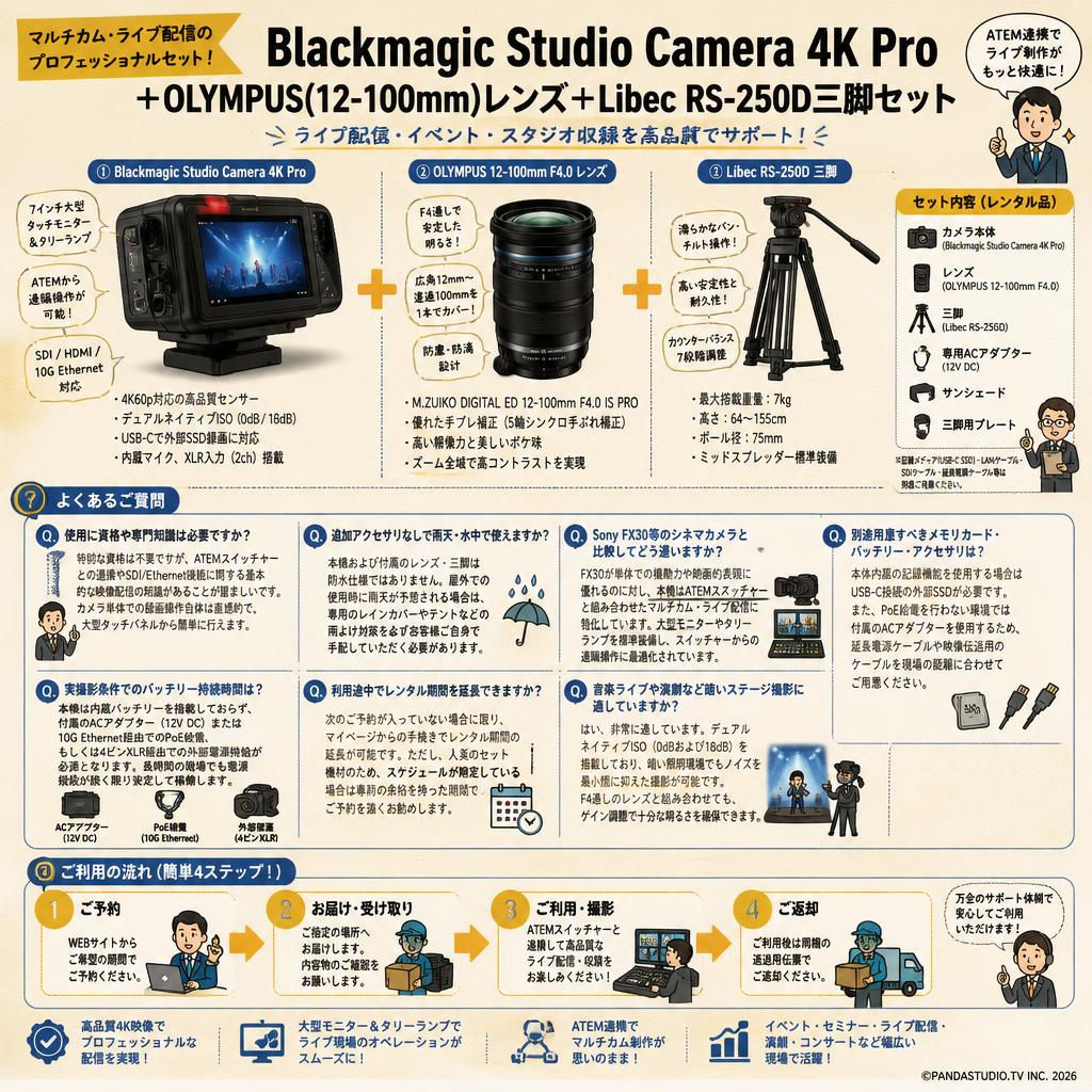 Blackmagic Studio Camera 4K Pro＋OLYMPUS(12-100mm)レンズ＋Libec  RS-250D三脚セット FAQ（よくある質問と答え）