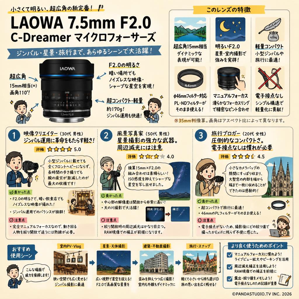 LAOWA 7.5mm F2.0 C-Dreamer マイクロフォーサーズ インターネット上のお客様の声（評判）