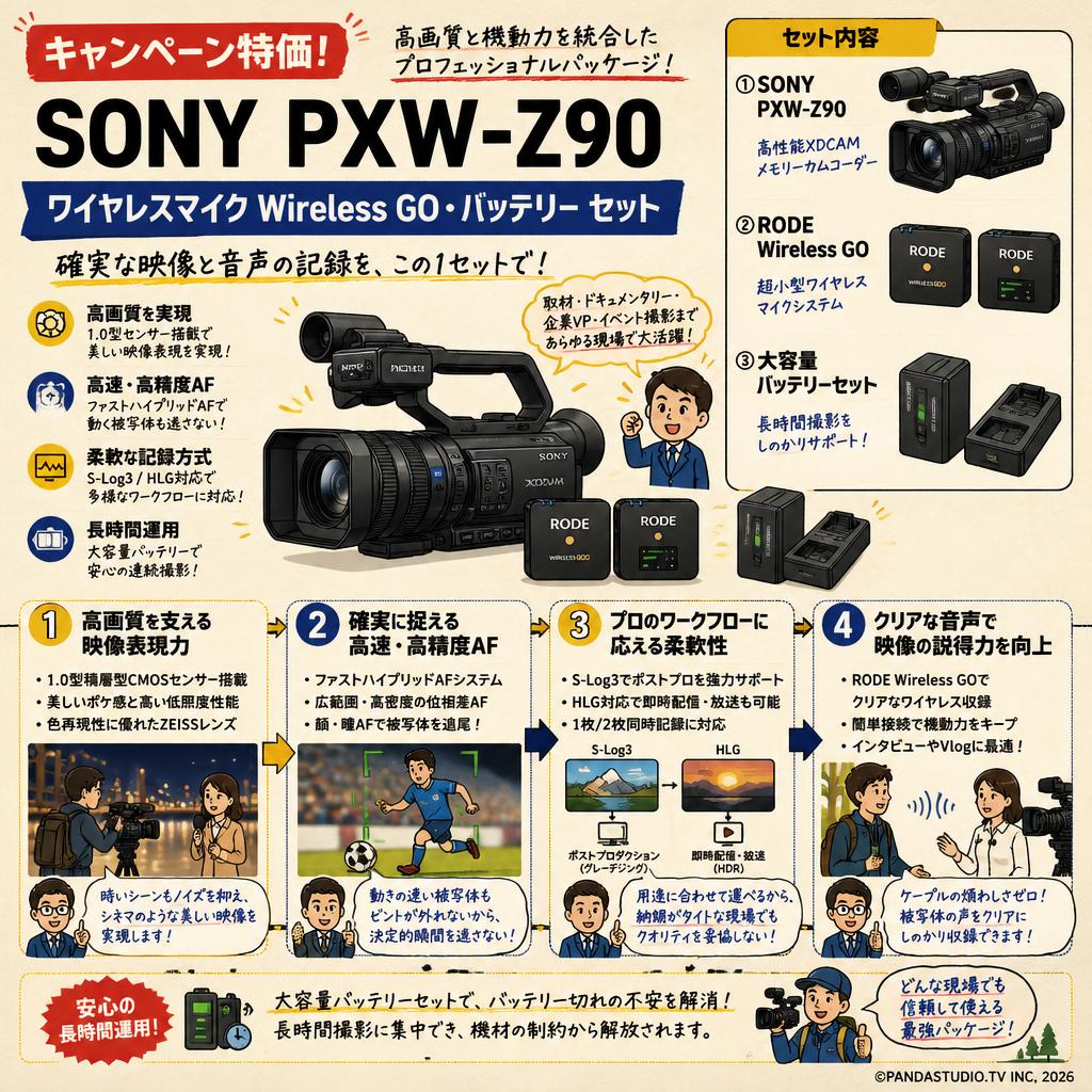【キャンペーン特価】SONY PXW-Z90 ワイヤレスマイク Wireless Go・バッテリー セット 概要
