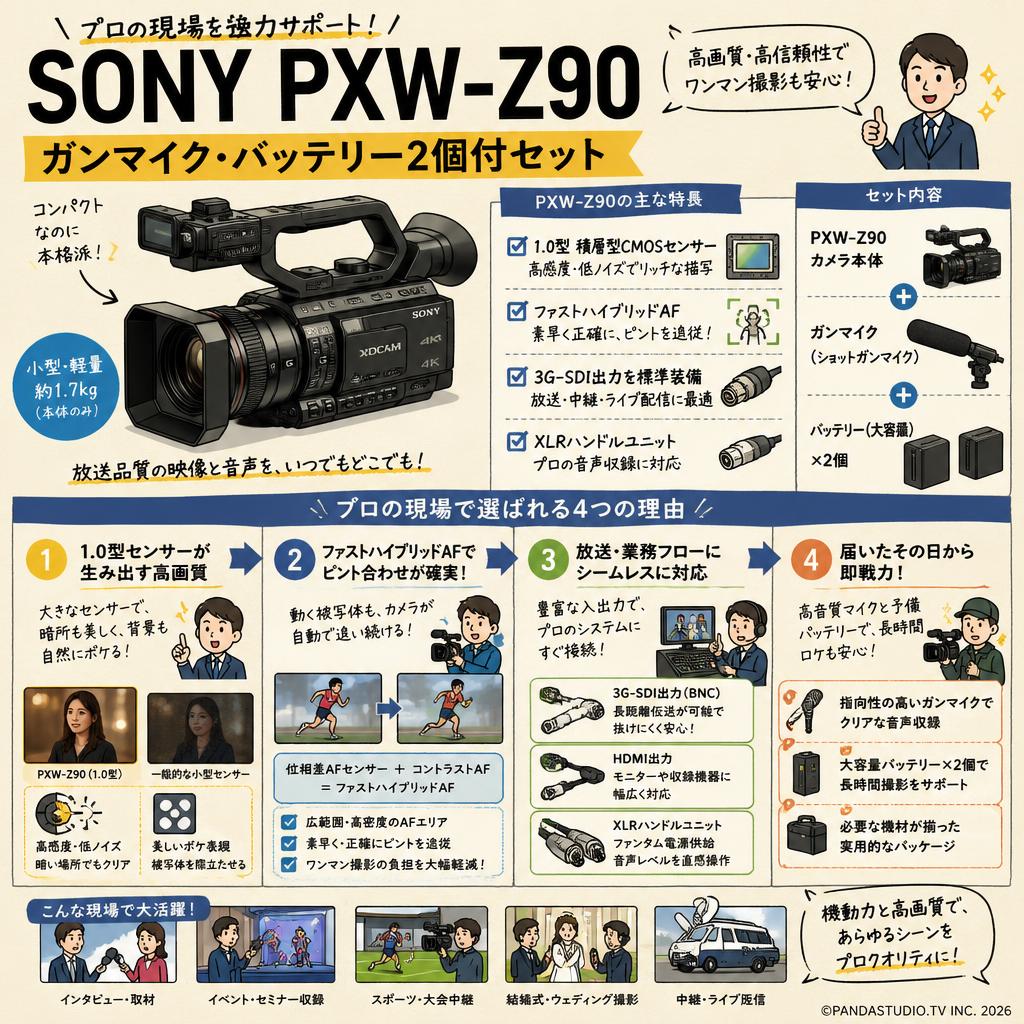 SONY PXW-Z90 ガンマイク・バッテリー2個付セット 概要