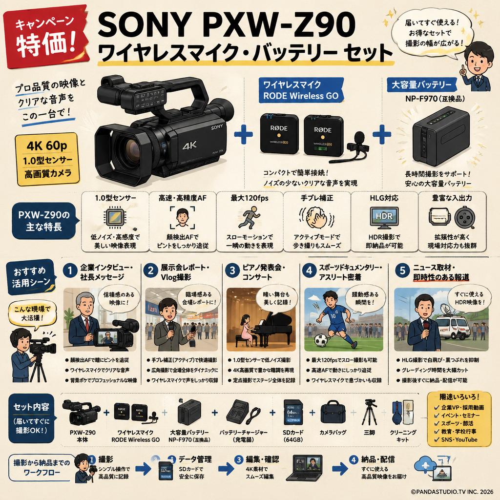 【キャンペーン特価】SONY PXW-Z90 ワイヤレスマイク Wireless Go・バッテリー セット 用途