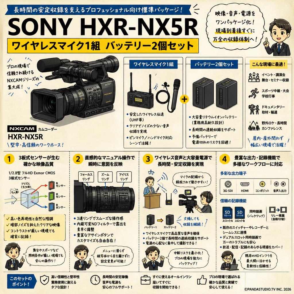 SONY HXR-NX5R ワイヤレスマイク1組  バッテリー2個セット 概要