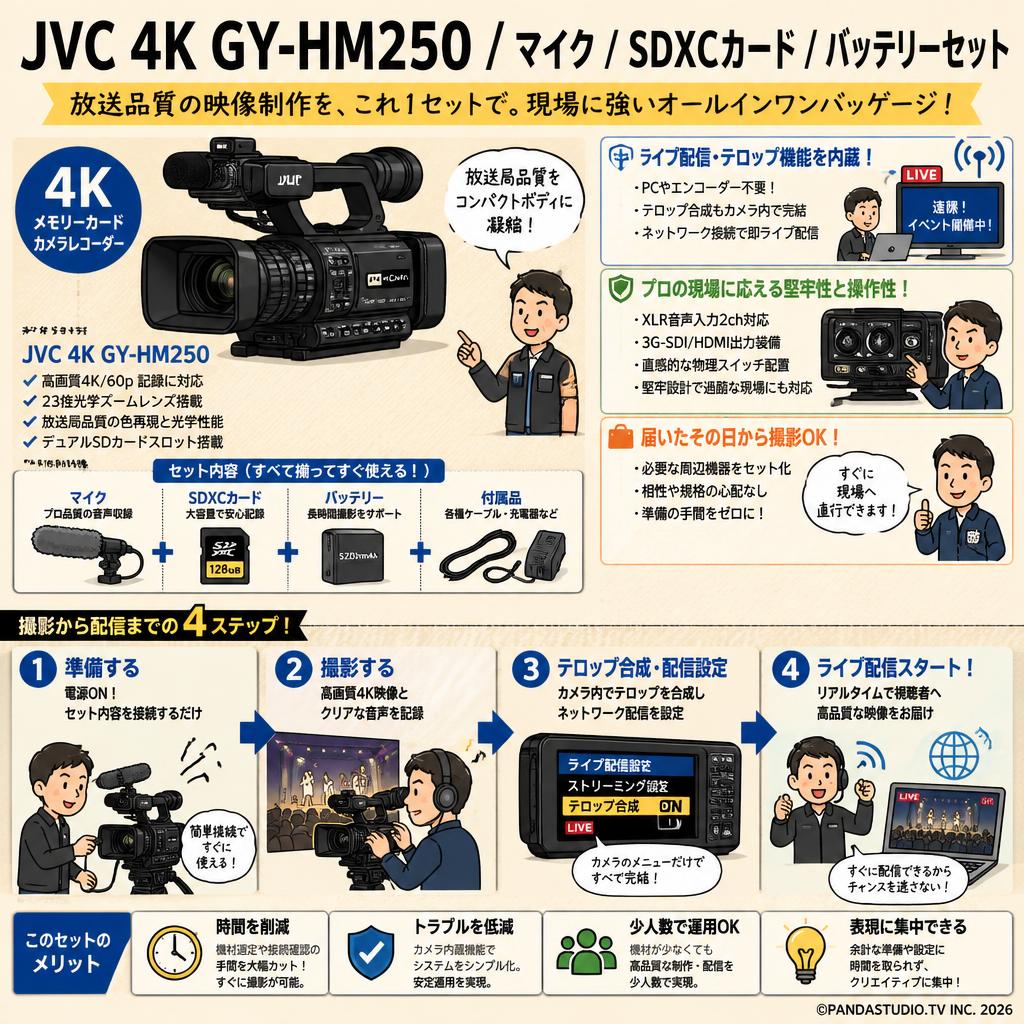 JVC 4K GY-HM250 / マイク / SDXCカード / バッテリーセット 概要