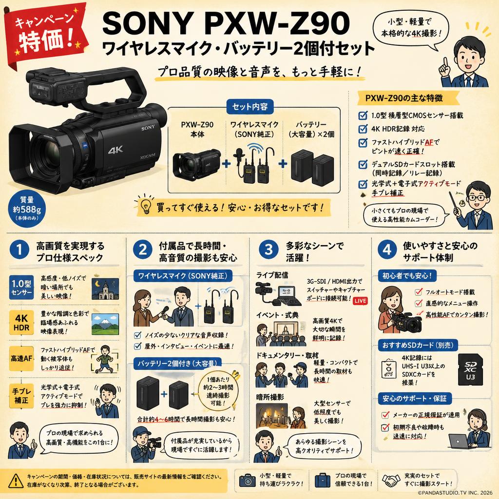 【キャンペーン特価】SONY PXW-Z90 ワイヤレスマイク・バッテリー2個付セット FAQ（よくある質問と答え）