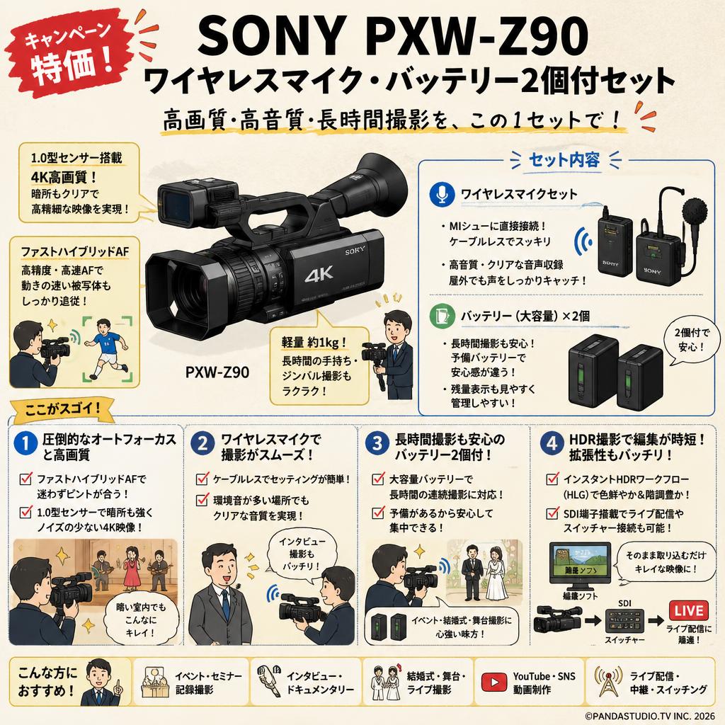 【キャンペーン特価】SONY PXW-Z90 ワイヤレスマイク・バッテリー2個付セット インターネット上のお客様の声（評判）