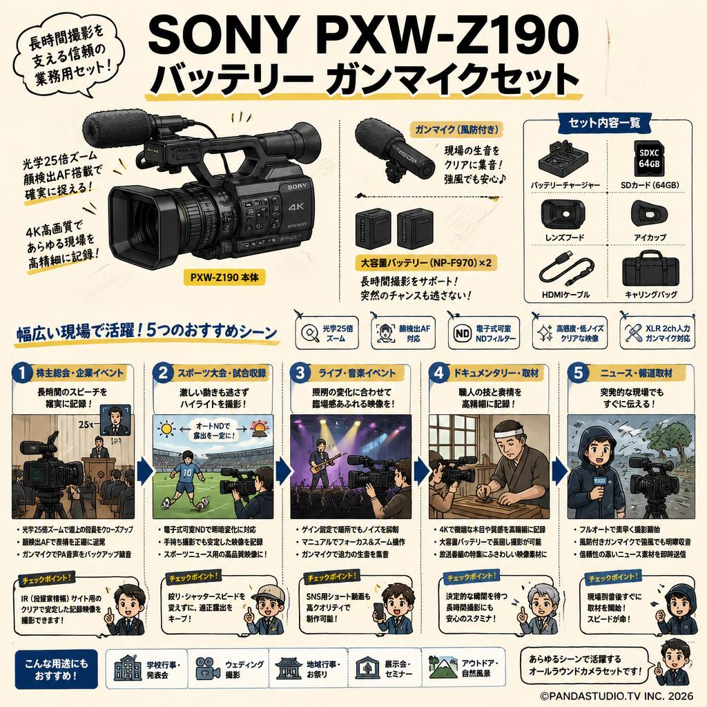 SONY PXW-Z190 バッテリー ガンマイクセット 用途