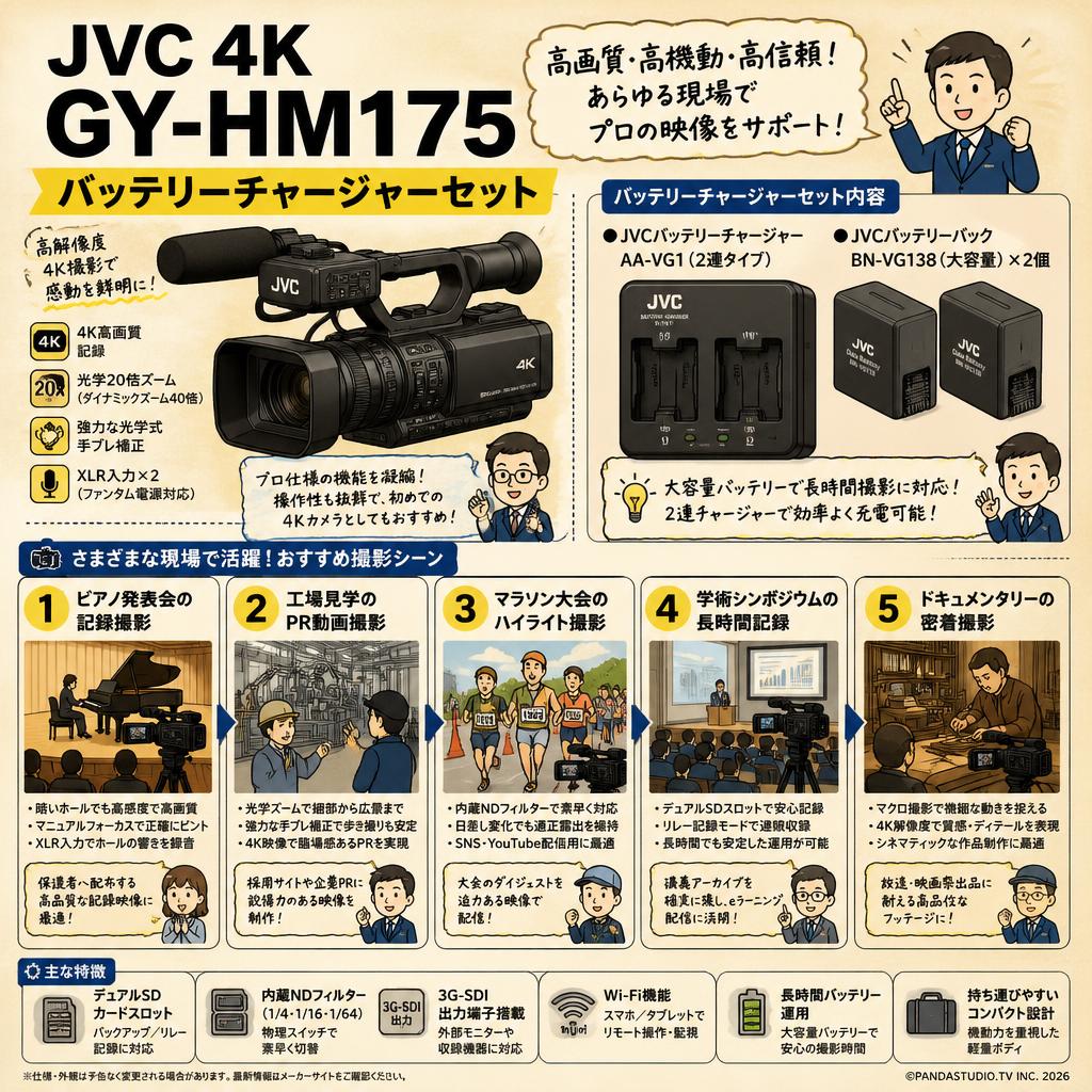 JVC 4K GY-HM175 / バッテリーチャージャーセット 用途
