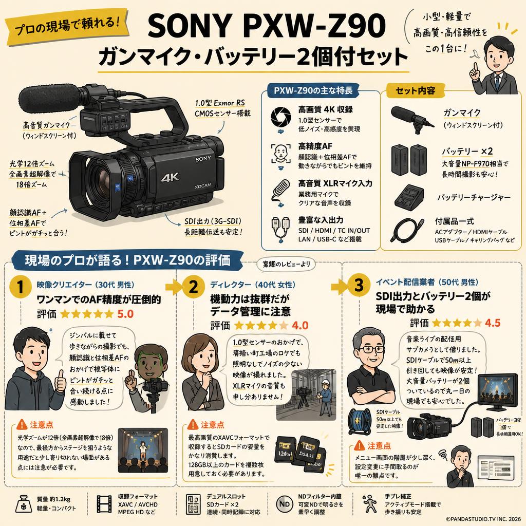 SONY PXW-Z90 ガンマイク・バッテリー2個付セット インターネット上のお客様の声（評判）