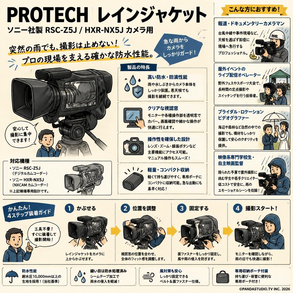 PROTECH レインジャケット ソニー社製 RSC-Z5J/HXR-NX5J カメラ用 おもな対象のお客様
