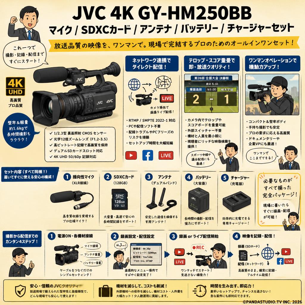 JVC 4K GY-HM250BB / マイク / SDXCカード / アンテナ / バッテリー / チャージャーセット 概要