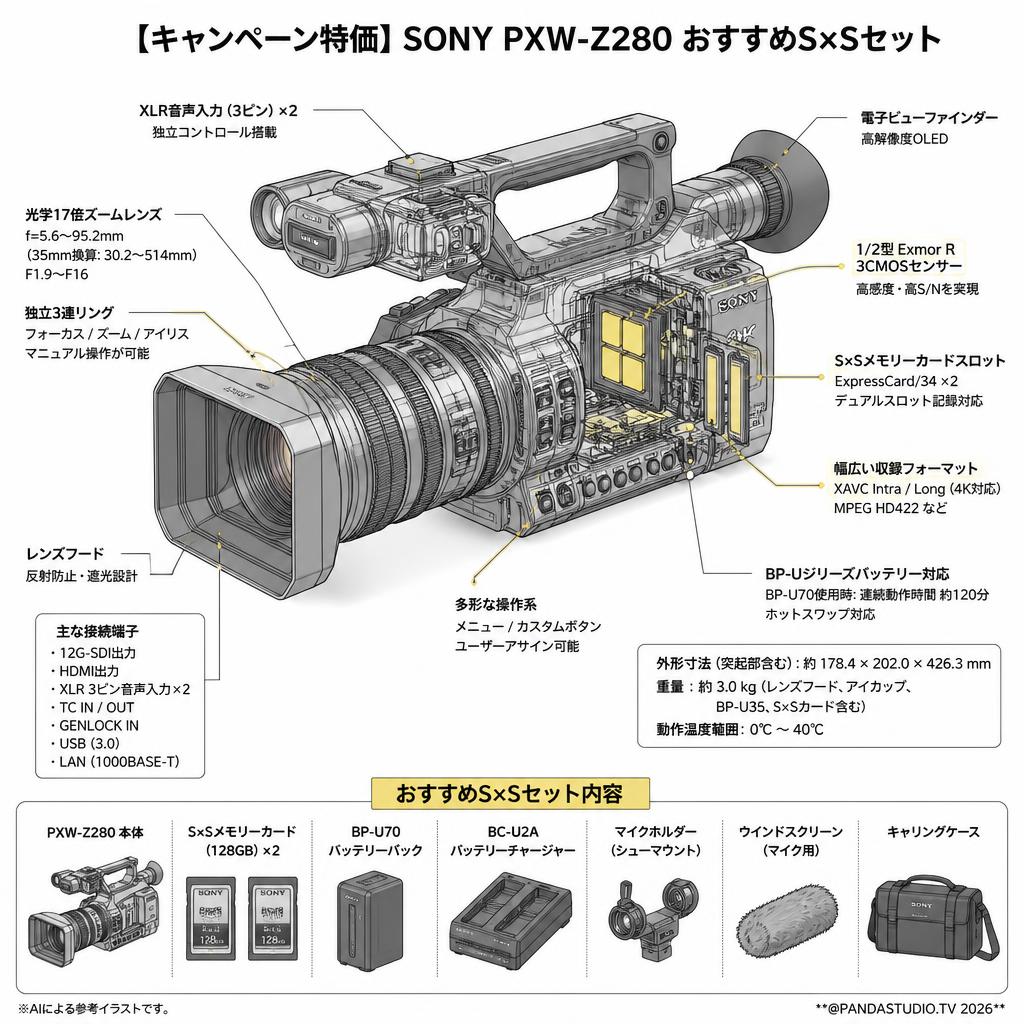 【キャンペーン特価】SONY PXW-Z280 おすすめS×Sセット スペック