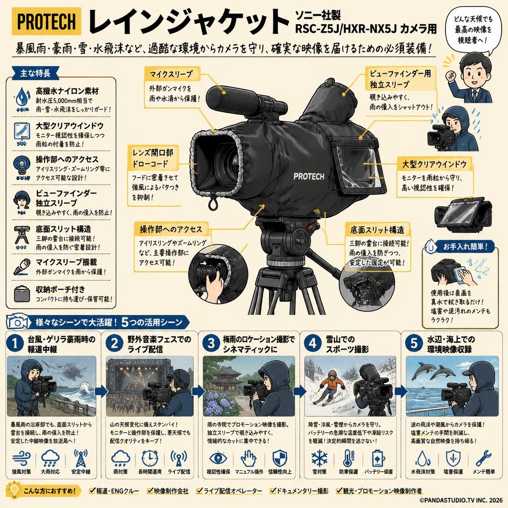 PROTECH レインジャケット ソニー社製 RSC-Z5J/HXR-NX5J カメラ用 用途
