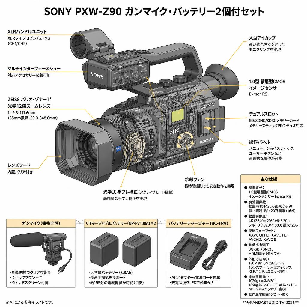 SONY PXW-Z90 ガンマイク・バッテリー2個付セット スペック