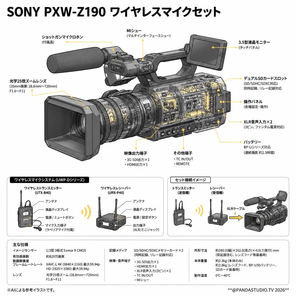 SONY PXW-Z190 ワイヤレスマイクセット スペック