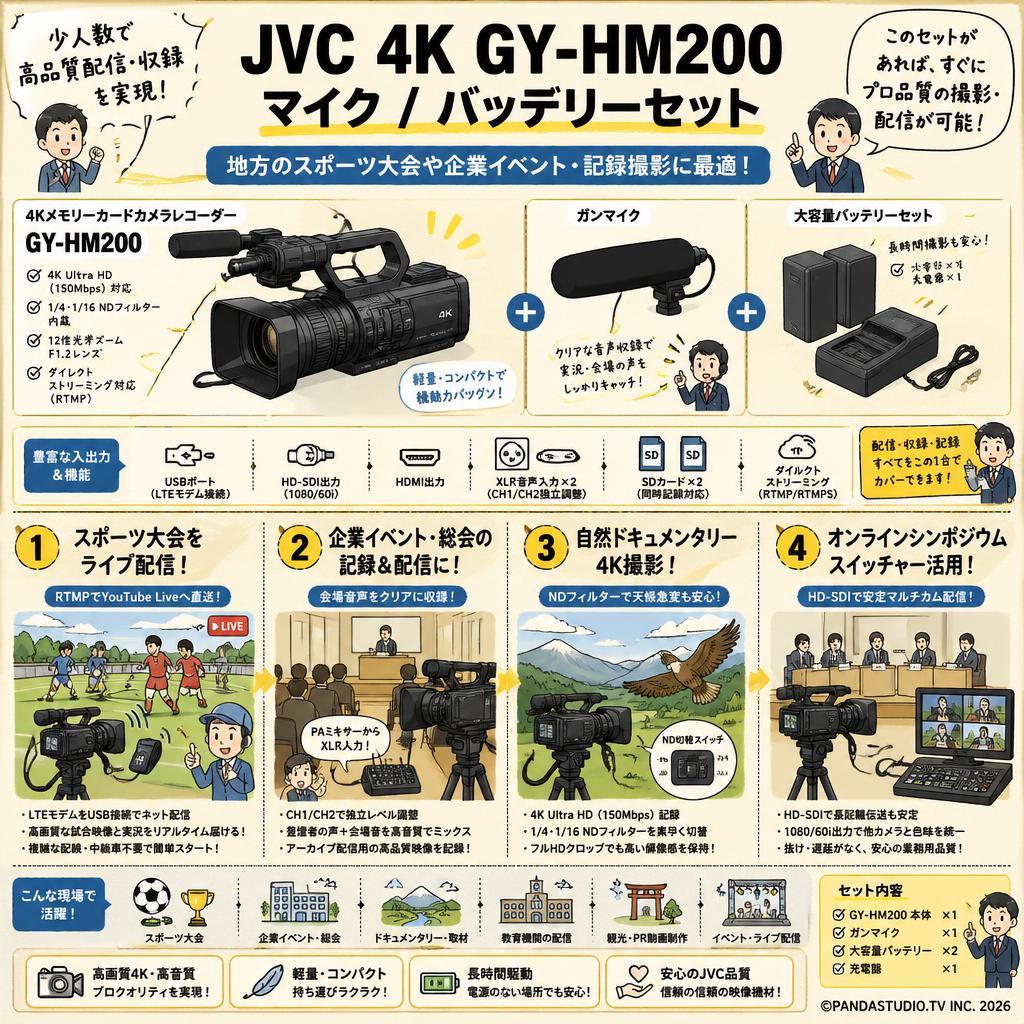 JVC 4K GY-HM200 / マイク / バッテリーセット 用途