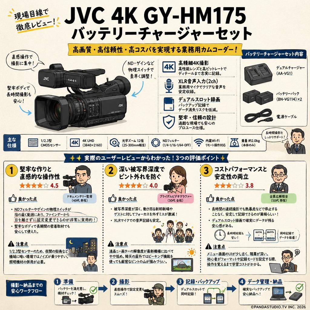 JVC 4K GY-HM175 / バッテリーチャージャーセット インターネット上のお客様の声（評判）