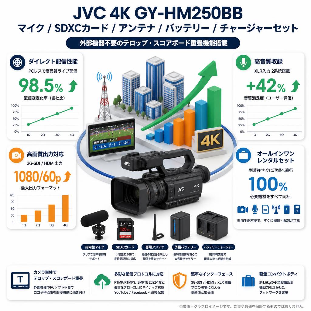 JVC 4K GY-HM250BB / マイク / SDXCカード / アンテナ / バッテリー / チャージャーセット セールスポイント