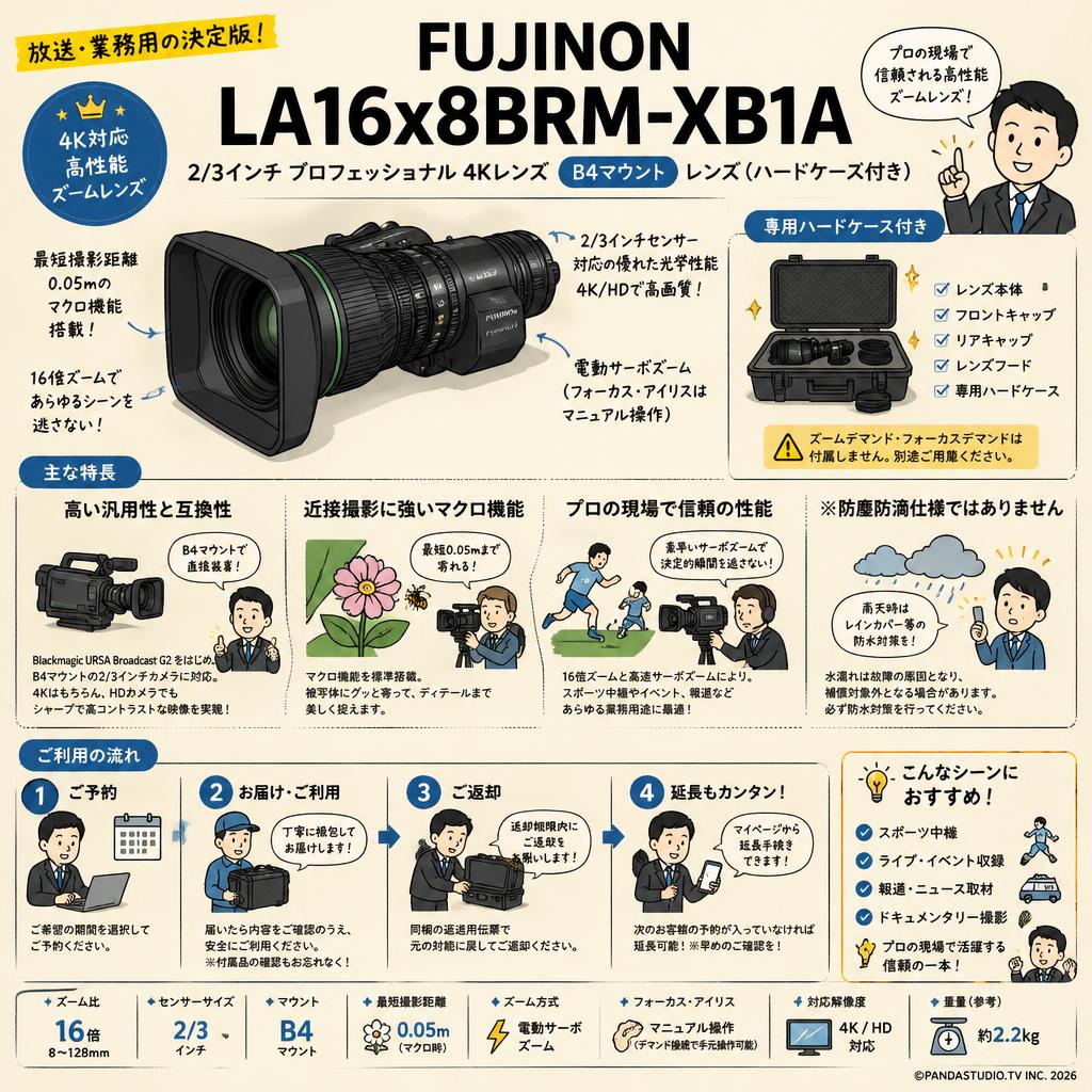 FUJINON LA16x8BRM-XB1A 2/3" Professional 4K Lens B4マウント レンズ(ハードケース付き) FAQ（よくある質問と答え）