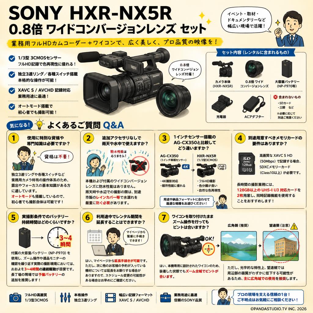 SONY HXR-NX5R 0.8倍 ワイドコンバージョンレンズ セット FAQ（よくある質問と答え）