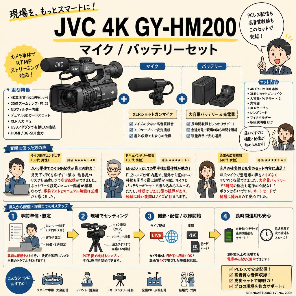 JVC 4K GY-HM200 / マイク / バッテリーセット インターネット上のお客様の声（評判）